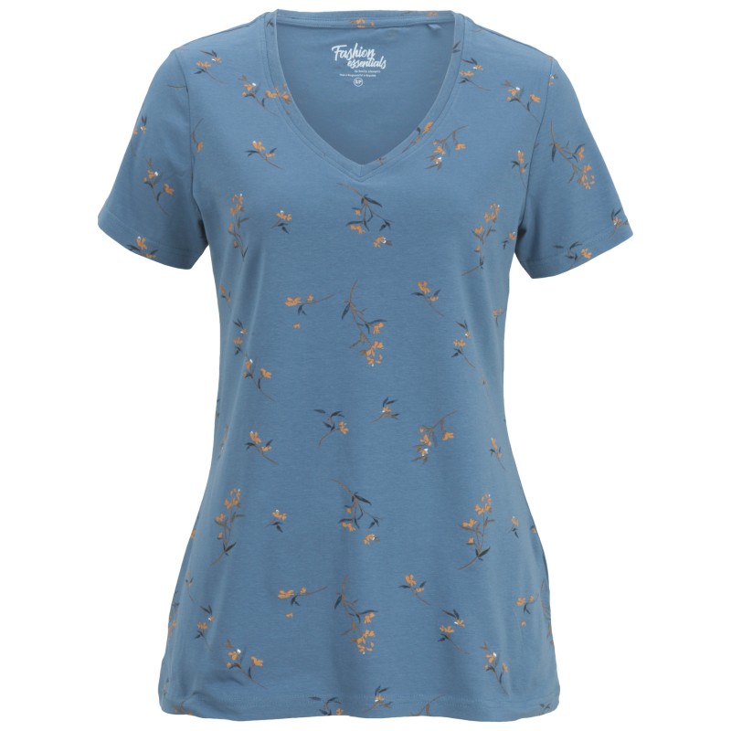 Fashion Essentials Ladies Solid/Printed T-shirt - Caramel/Blue - S-XL - 2 Pack