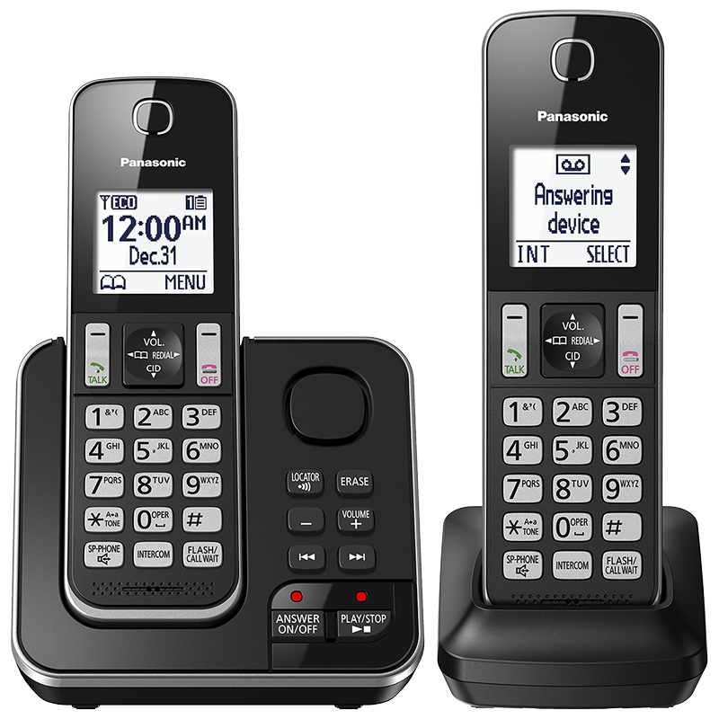 Panasonic 2 Handset Cordless Phone with Answering Machine - Black - KXTGD392B