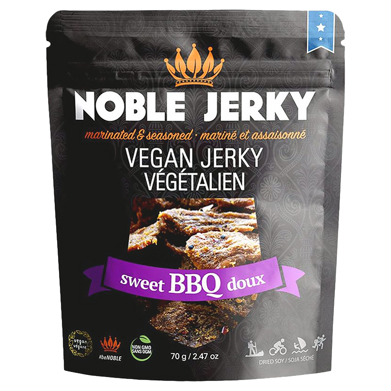 between-meal snacks with this Noble Jerky sweet BBQ vegan jerky. 