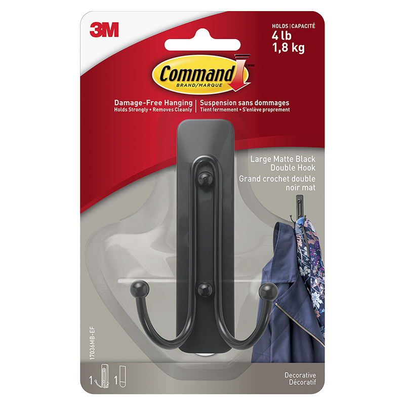 3M Command Double Hook - Matte Black - Single