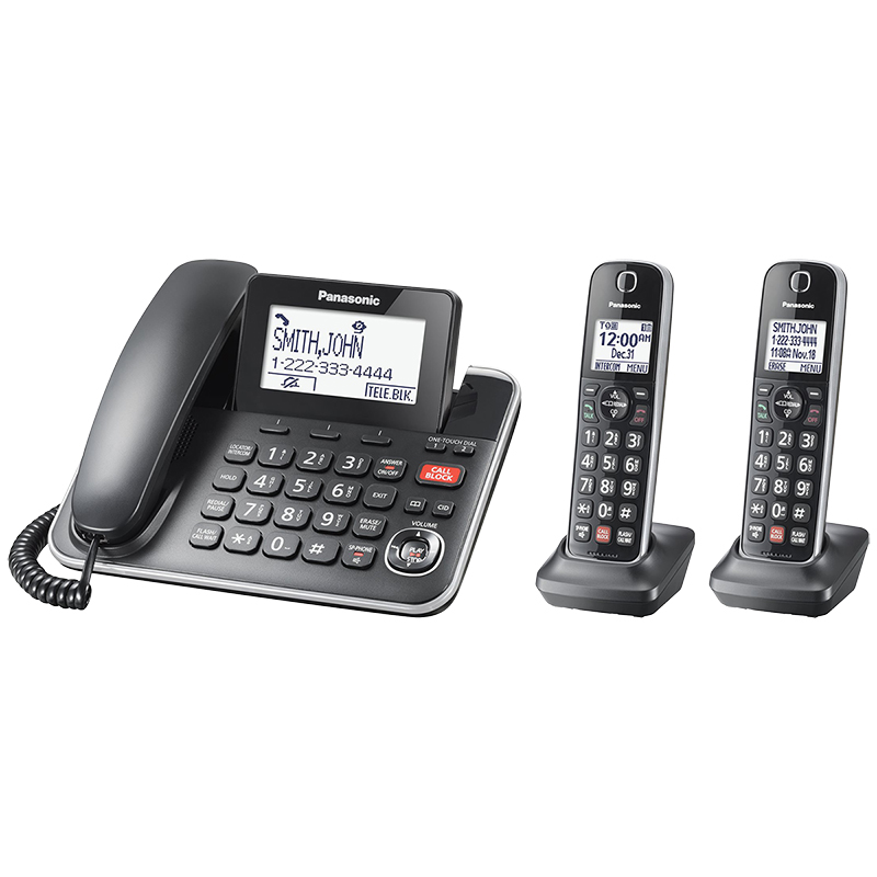 Panasonic 2-Handset Digital Corded/Cordless Phone with Answering System - Black - KXTGF872B