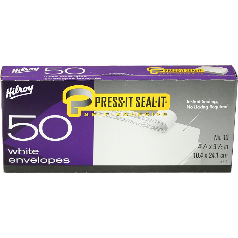 Hilroy Press-It Seal-It No.10 Plain Envelopes - 50 Pack