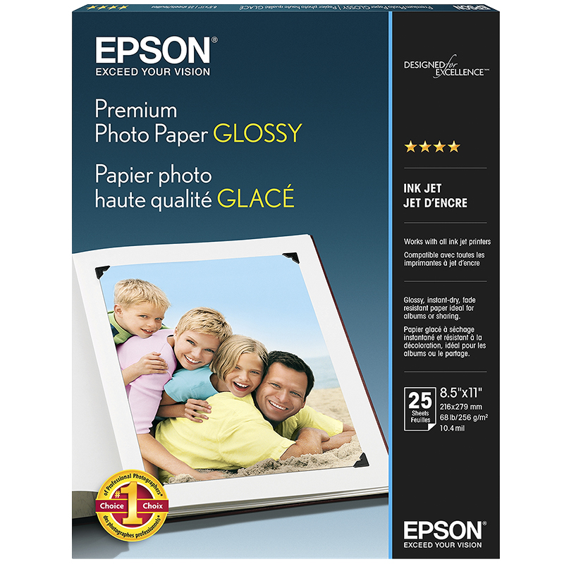 Epson Premium Photo Paper Glossy - 8.5 x 11inch - 25 Sheets - S042183