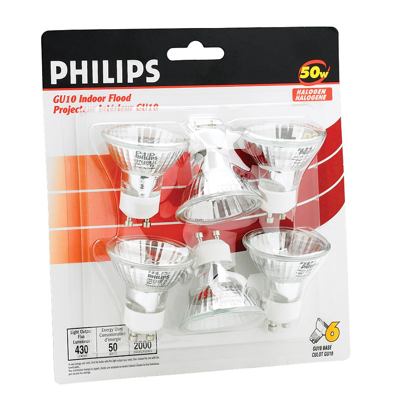 Philips 50W GU10 Halogen Indoor Flood Light Bulbs - 6 pack - 213462