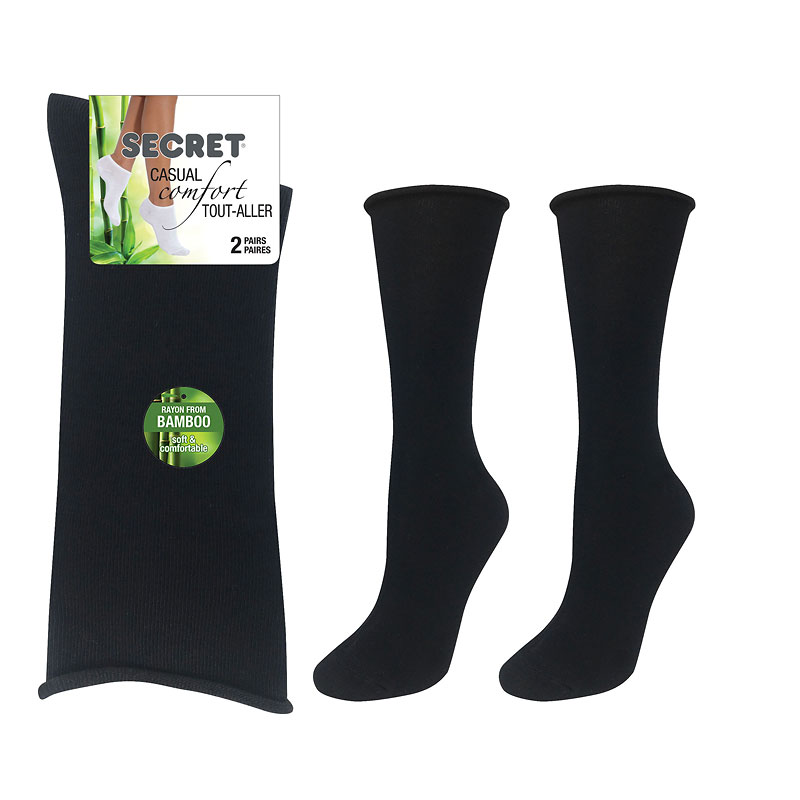 Secret Nature Bamboo Crew Cut Socks - Black - 2 pair