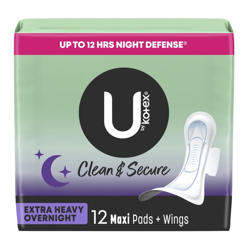 U by Kotex Clean & Secure Overnight Maxi Pads with Wings - Extra Heavy Absorbency