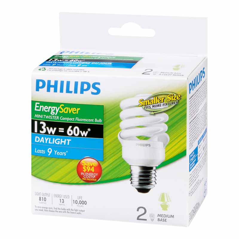 Philips Minitwister 13w CFL Bulb - Daylight - 2 pack