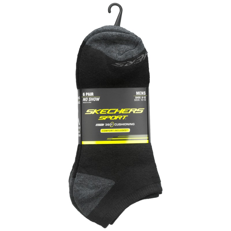 Skechers Men's Fit No Show Socks - Black - 6 pack