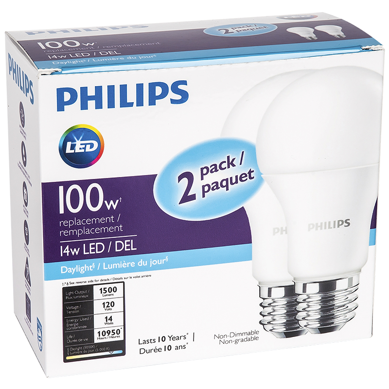 Philips A19 Replacement Bulb - Daylight - 100W/2 pack