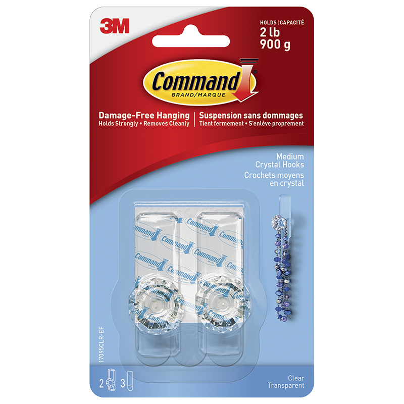 Command Medium Crystal Hook - Clear - 2's