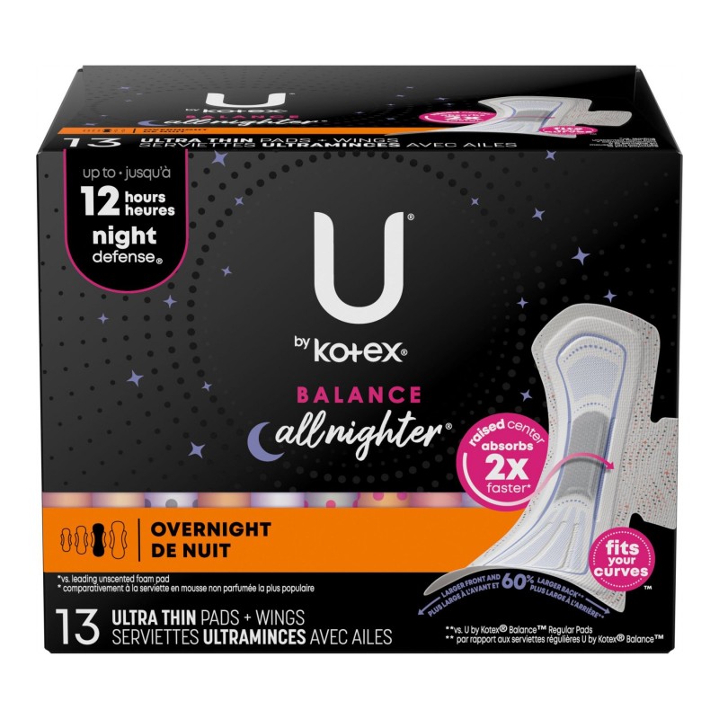 U by Kotex Balance Ultra Thin Sanitary Pad - Overnight - 13 Count
