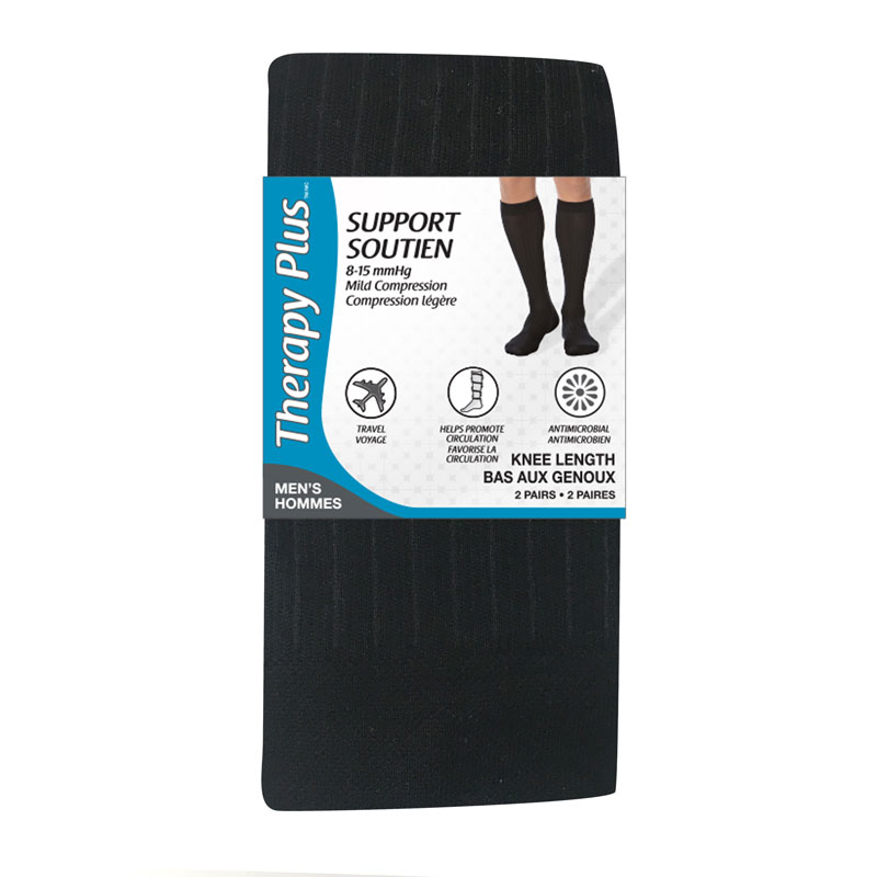 Therapy Plus Knee High Socks - Black - 2 Pair - Size 7 to 12