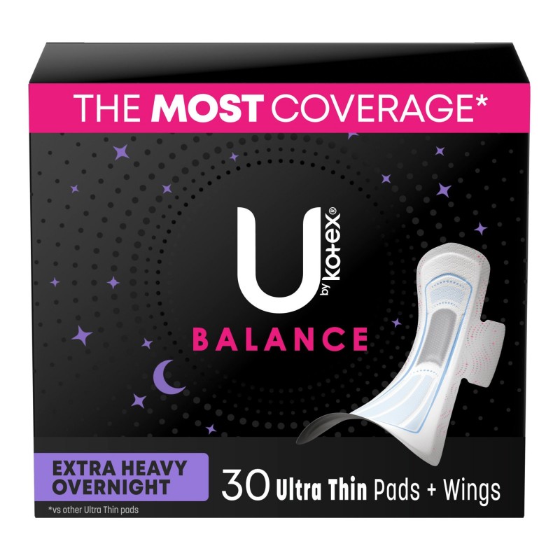 U by Kotex Balance Ultra Thin Sanitary Pad - Extra Heavy Overnight - 30 Count