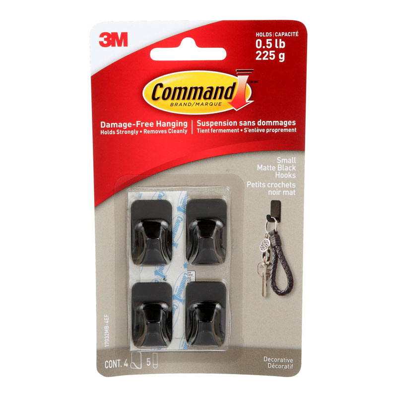 Command Small Matte Black Hooks - 4 ct