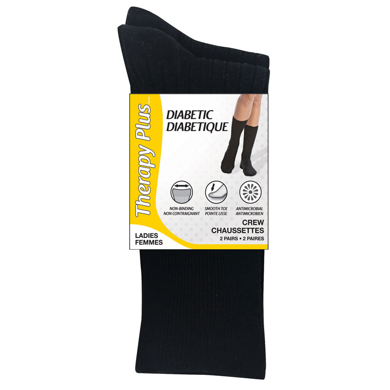 Therapy Plus Diabetic Care Ladies Dress Crew Sock - Black - 2 Pair