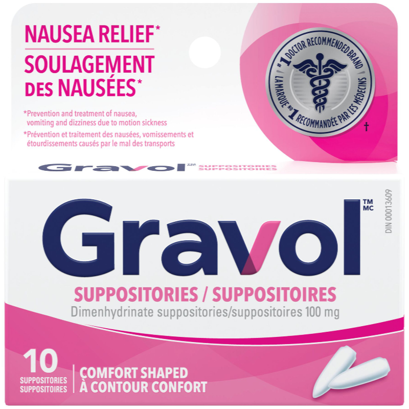 Gravol Adult Rectal Suppositories 100mg - 10s