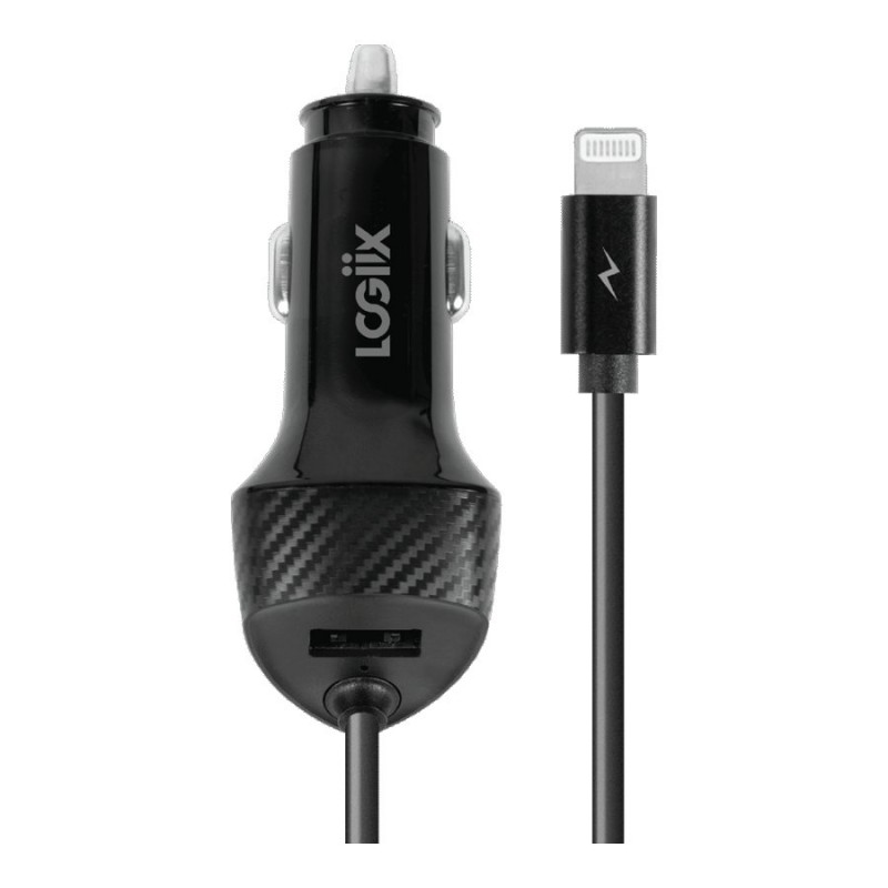 LOGiiX Power Lite Jolt 25 Car Power Adapter with Lightning Cable - Black - LGX-13666