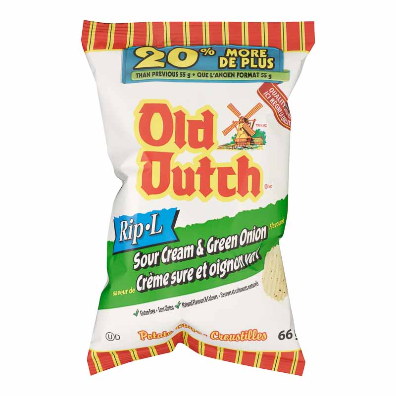 Old Dutch Rip-L Chips - Sour Cream & Onion - 66g