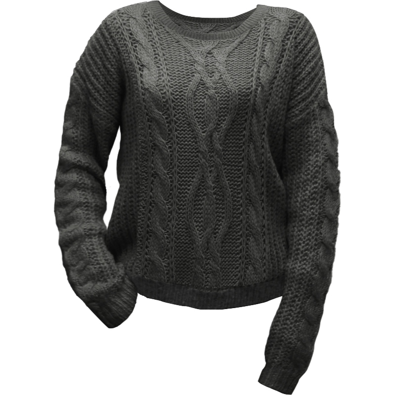 Guilty Ladies Popover Cable Knit Wool Sweater - Charcoal