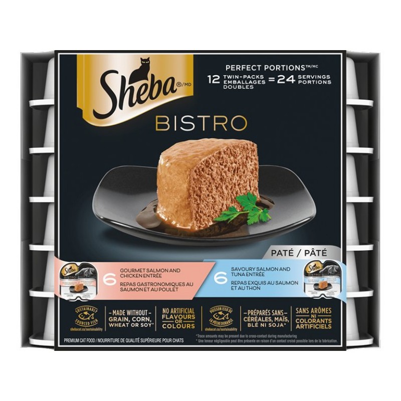 SHEBA BISTRO PERFECT PORTIONS Pate Gourmet Salmon with Chicken and Savoury Salmon with Tuna Entree - 12 x 75g