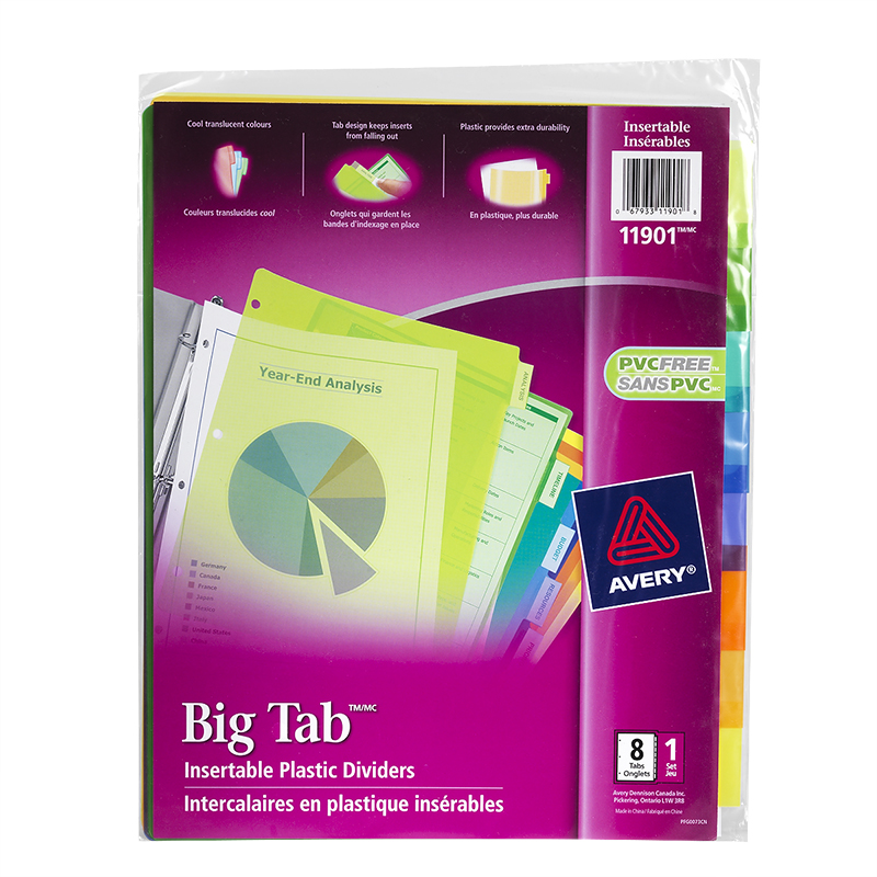 Avery Big Tab Insertable Plastic Dividers - 8-Tab set - 11901