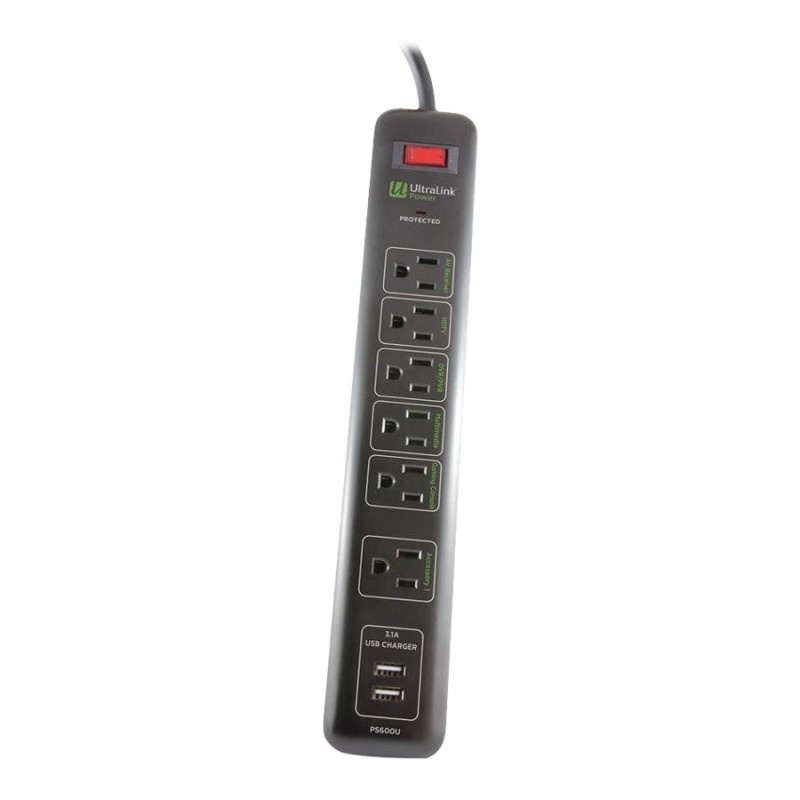 UltraLink Power 6 Outlet 2 USB Surge Protector - PS600U