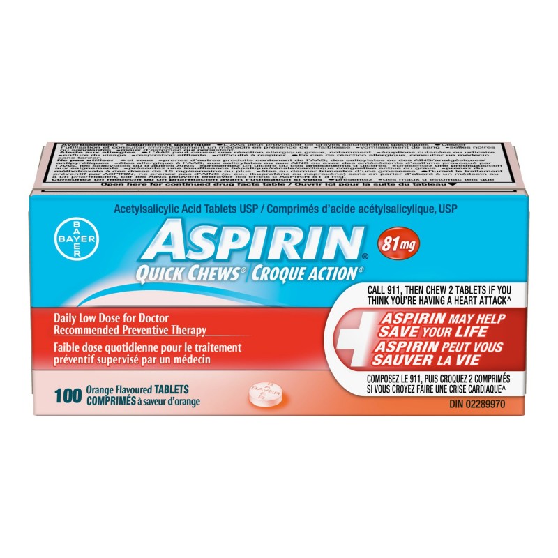 Aspirin 81mg Quick Chews - Orange - 100 tablets