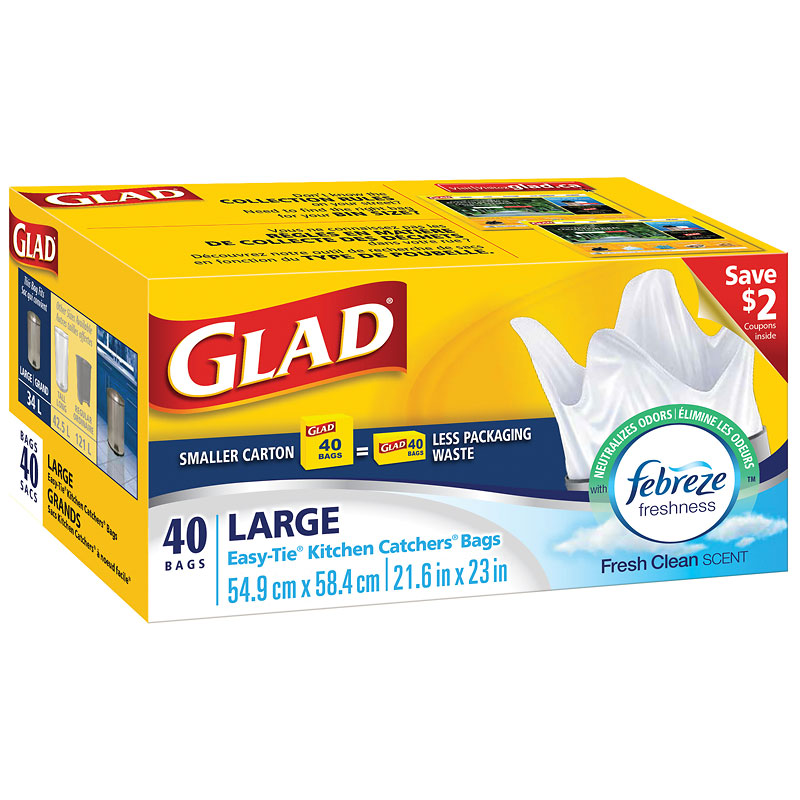 Glad Easy-Tie Kitchen Catcher Garbage Bags - Large - 40's | London Drugs