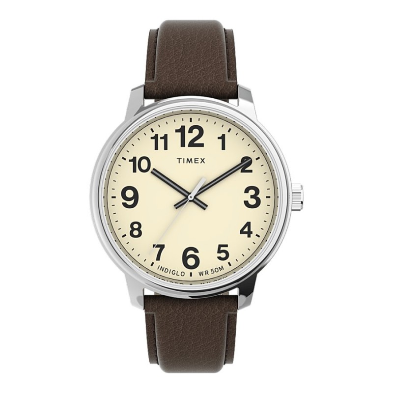 Timex Easy Reader Bold 43mm Leather Strap Watch - Brown/Silver-Tone/Cream - TW2V213009J