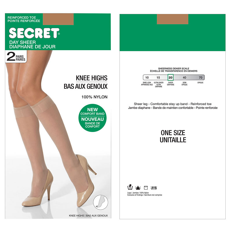 Secret Knee Highs with Reinforced Toe - Beige -One Size - 2 pair