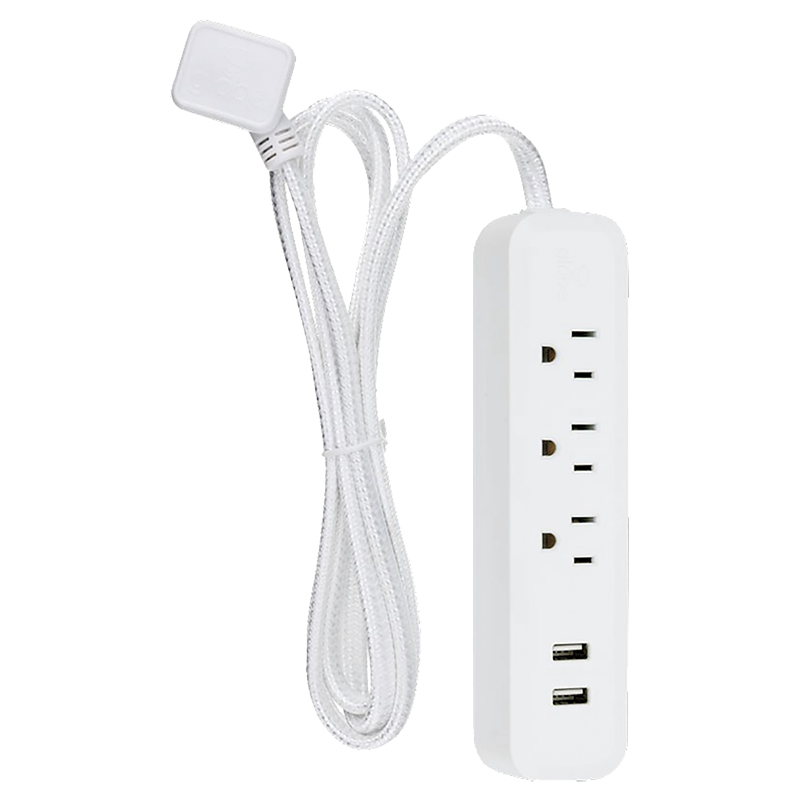 Globe 3 Outlet Power Bar with 2 USB - White - 78251