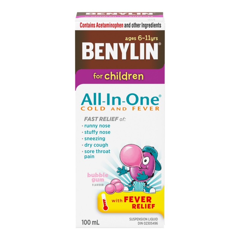 Benylin for Children All-In-One Cold and Fever Syrup - Bubble Gum - 100ml