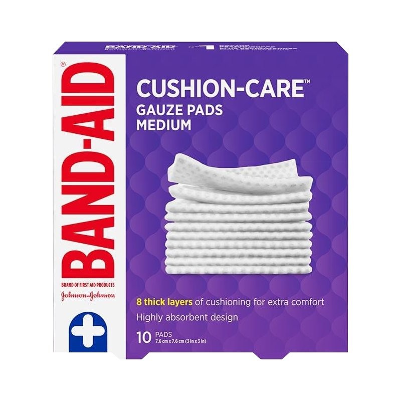 BAND-AID Cushion-Care Gauze Pads - 7.6 x 7.6 cm - Medium - 10's