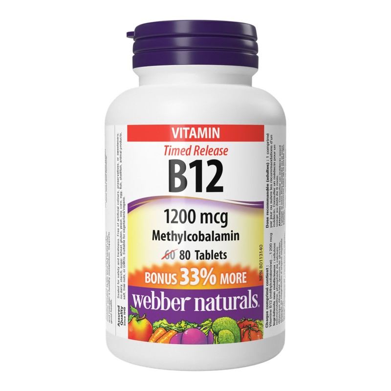 Webber Naturals Timed Release Vitamin B12 Tablets 1200mcg 80s
