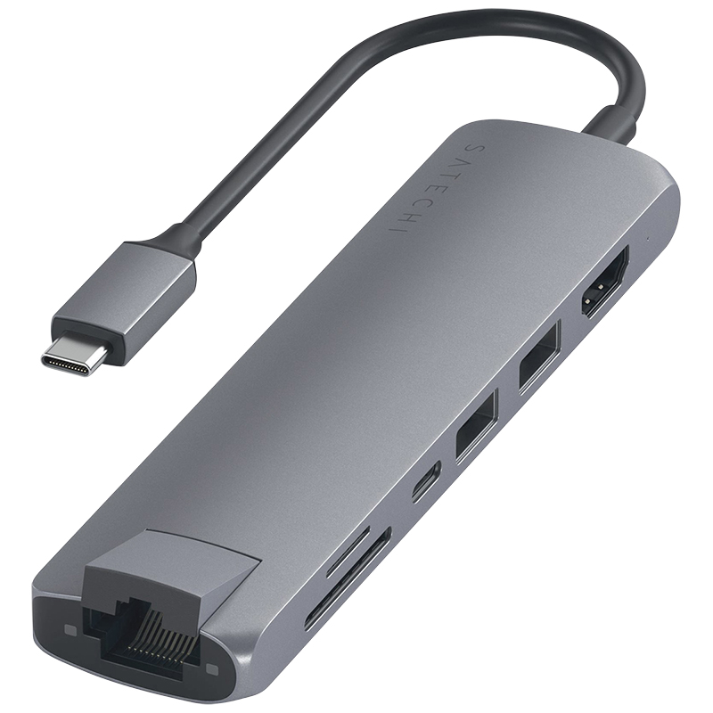 Satechi USB-C Slim Multi-Port with Ethernet Adapter - Space Grey - ST-UCSMA3M
