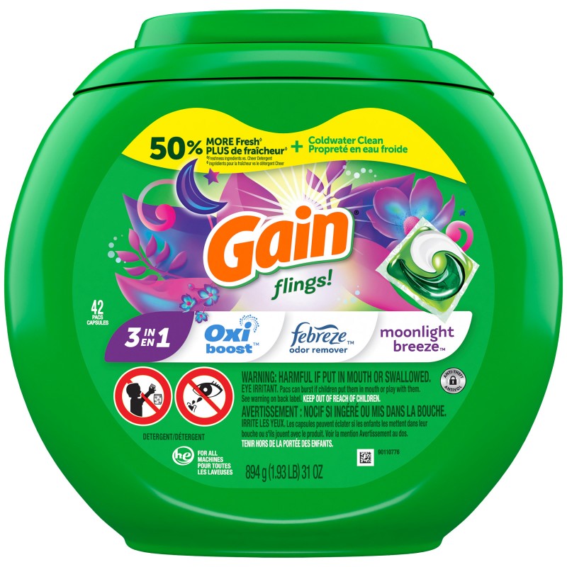 Gain Flings 3 in 1 Laundry Detergent - Moonlight - 42s