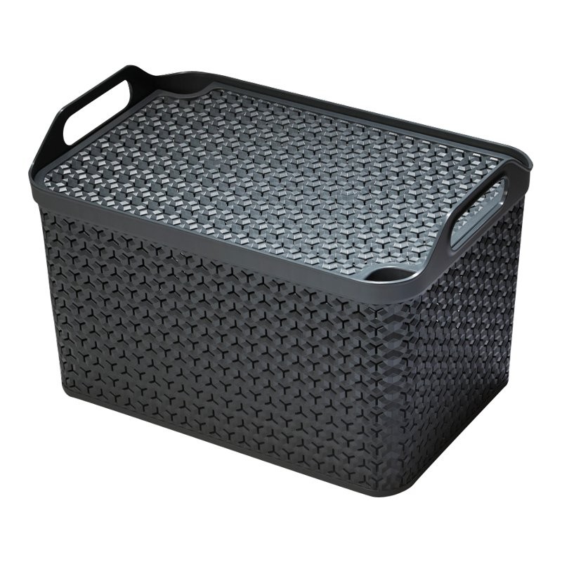 Strata Urban Storage Basket With Lid - Grey - 24 x 16.5 x 12cm