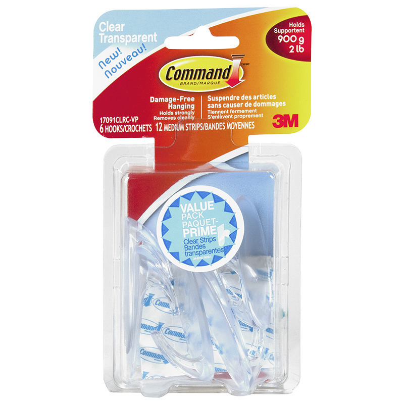Command Medium Hooks Value Pack - Clear - 6's