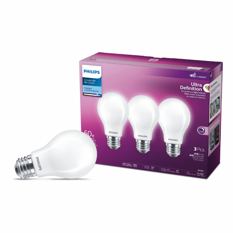 Philips Performance A19 LED Light Bulb - Daylight - 8W/3 pack