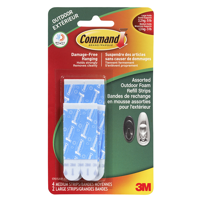 Command Outdoor Refill Strips - Medium-Large - 6/Pack 17615AW-EF