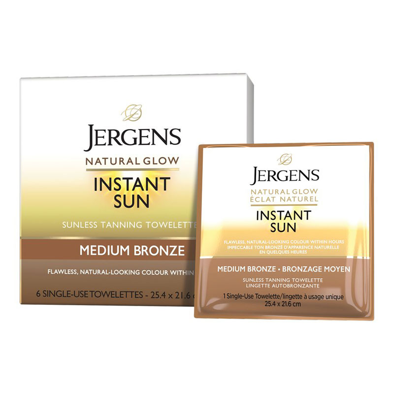 Jergens Natural Glow Instant Sun Sunless Tanning Towelettes - Medium Bronze - 6s