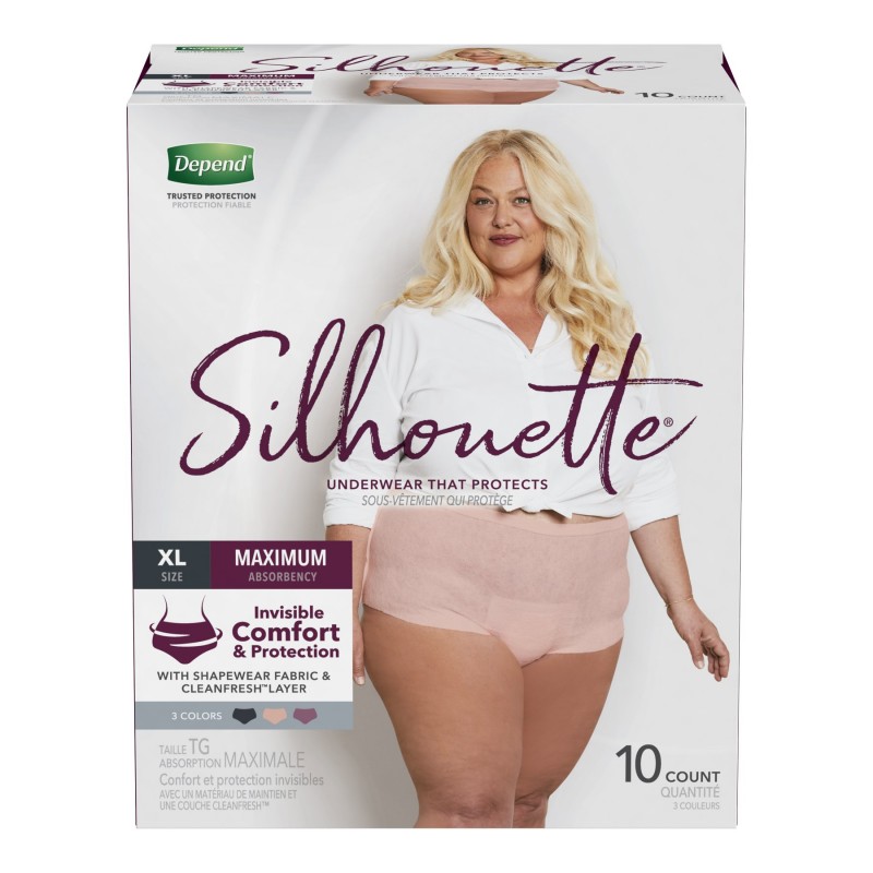 Depend Silhouette Adult Incontinence Underwear for Women - Pink/Black/Berry  - Maximum Absorbency - XL/10 Count