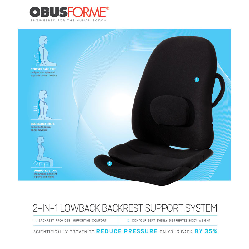 ObusForme Lowback Backrest Support & Seat Combo - Black - LS-BLK-CBB